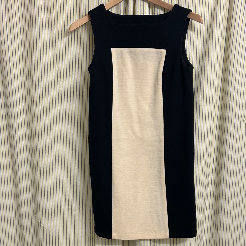 Laundry By Shelli Segal Black and Cream Colorblock Sleeveless Shift Dress